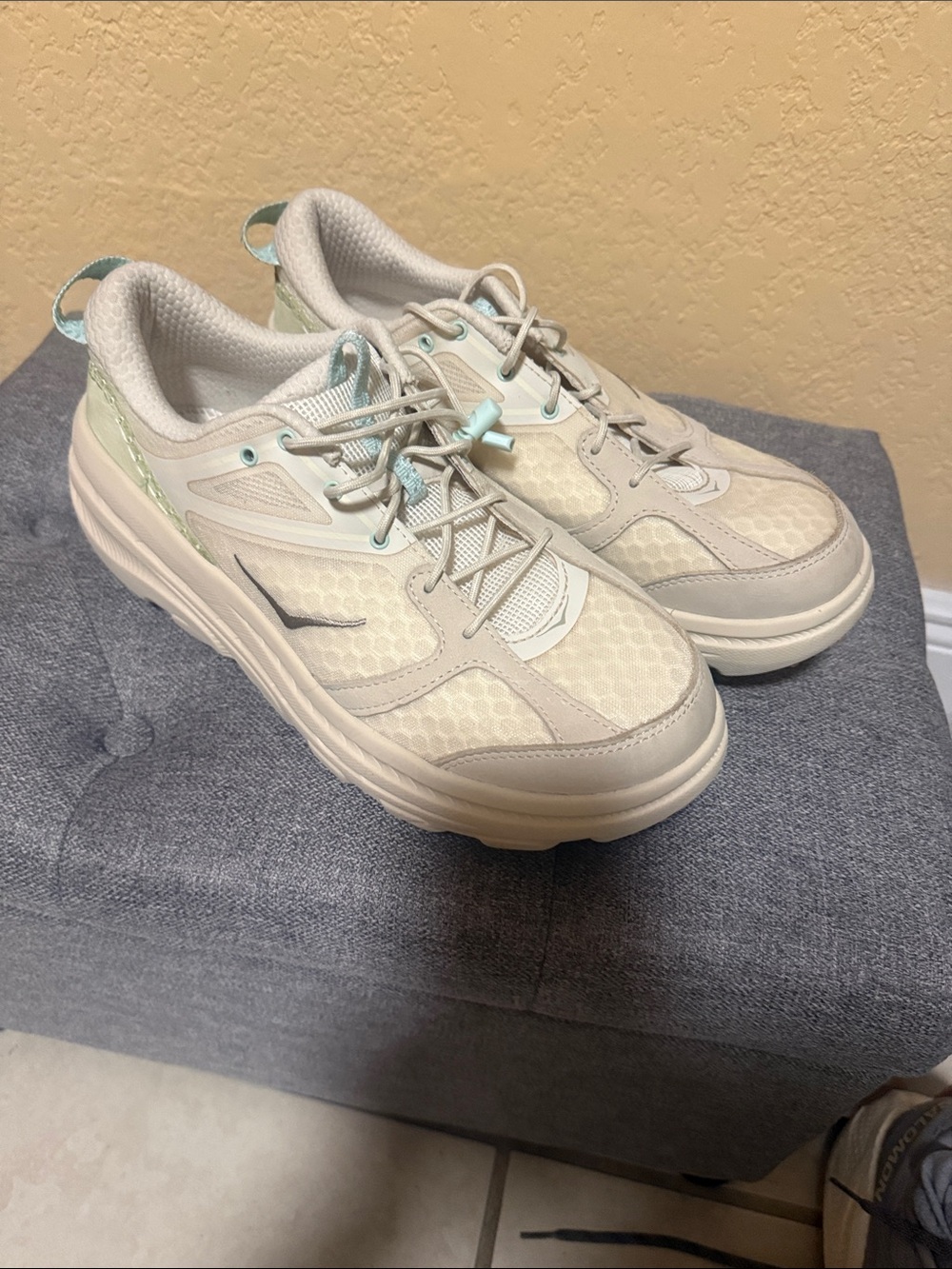Hoka One One Women's Cream Sneakers with Mint Accents